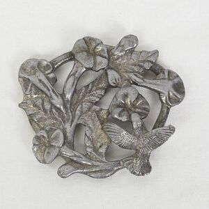 Vintage Hummingbird Floral Pewter Tabletop Decor